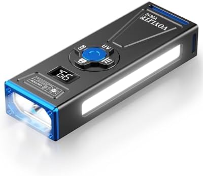 Voylite Taschenlampe LED Aufladbar, 2000 Lumen EDC mit UV Licht, Magnetisch | COB Arbeitslicht, RGB Licht, Metallclip, IPX6 Wasserdicht, 10,5 cm kompakt, 159 g leicht, ideal für Ca