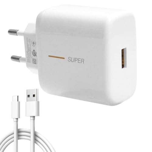 Caricatore USB-C da 65 W per Oppo Super-VOOC, caricatore rapido originale con cavo 6 A USB-A a C per Oppo Find X7/X6/X5/X3/Reno 11/10/8/7/6 per Oneplus 11/10T Nord 2T/10 Pro per Realme GT/9 Pro/7