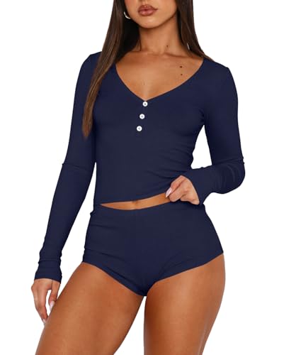 Image of REVETRO Fall Womens 2 Piece Pajama Sets Y2k Sexy Crop Top Shorts Lounge Set