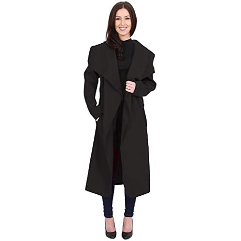 MINNI ROSSA Womens Ladies Italian Trench Long Coat Waterfall Duster Cape Belted Cardigan Jacket Plus Size UK (Black, XXL) Cover