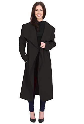 Image of MINNI ROSSA Womens Ladies Italian Trench Long Coat Waterfall Duster Cape Belted Cardigan Jacket Plus Size UK (Black, XL)