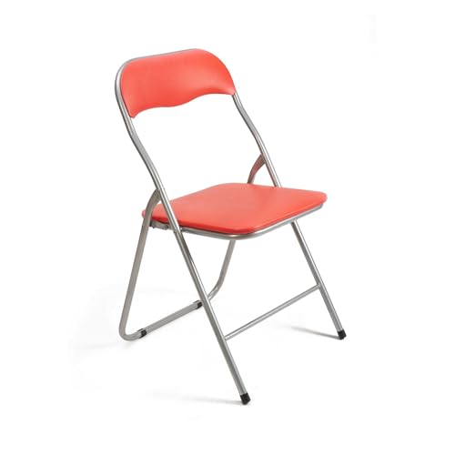 THE SECRET HOME – Silla Plegable de PVC y Metal – Alto. 80 cm x Ancho. 45 cm – Asiento Auxiliar para el Hogar - Silla con Patas Antideslizantes - Color Rojo