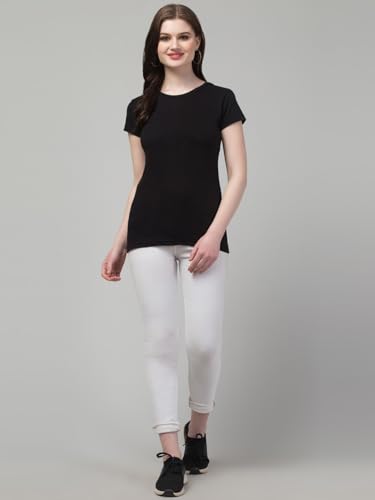Image of Women's 100% Cotton Plain Regular Fit Round Neck Half Sleeve Tshirt (Solid)