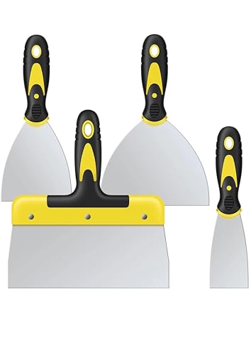 WINICE Paint Scraper Set 4 Pack Stainless Steel Putty Knives (2 4 6 8) with Soft Grip Handle Wallpaper Remover & Plastering Tools for Drywall Paint and Wall Repair
