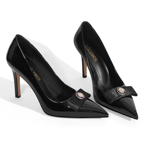 Image of LOCERICH Women's High Heels Pumps Closed Toe Bow Heels Pointed Toe Stiletto Dress Shoes for Women Party Work Wedding Shoes for Bride