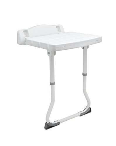 Duschklappsitz Deluxe mit STÜTZBEIN Sicherheitssitz Wandstuhl Klappstuhl Duschhilfe Sitzhilfe zur Wandmontage, weiß