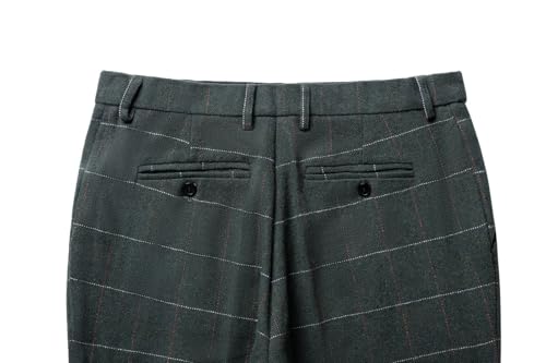 Mens Slim Fit Herringbone Tweed Wool Plaid Trousers Retro Dress Business Suit Pants3