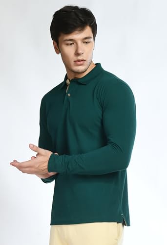 Image of USI Uni Style Image Men's Cotton Blend Cotton Blend Improved American Fit #Pik32 Full Sleeves Polo Shirt - Allure Blue