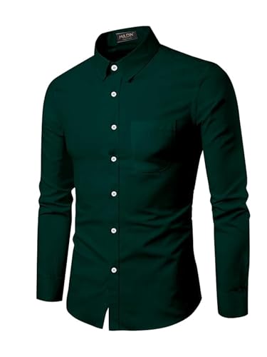 Image of MILDIN Men's Pure Cotton Striped Printed Shirt with Spread Collared Neck Full Sleeve Curved Hemline Button Closure and Regular Fit | Shirt for Man