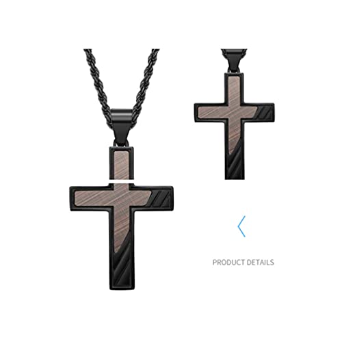 JO WISDOM Black Blue Cross for Men Necklace 316L Stainless Steel Titanium Steel Crucifix Religious Cross Pendant with 24 Inch Pearl Chain 3 MM4