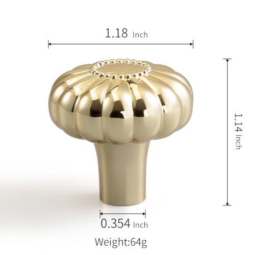 Image of YAGU 10 Pack Sunflower Polished Brass Kitchen Cabinet Knobs 1-1 /5 Inch Round Dresser Drawer Knob Bright Gold Furniture Hardware Shiny Brass Pulls for Closet Cupboard Wardrobe