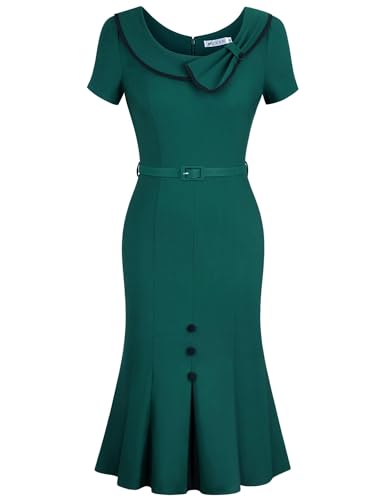 MUXXN Women's Retro 60s Sailor Collar Short Sleeve Pinup Cocktail Work Mermaid Dress with Belt