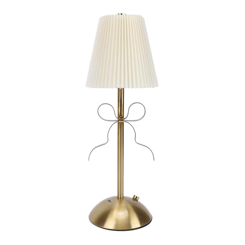 Denash Bow Table Lamp, Cute Decorative Rechargeable LED Desk Lamp with Fabric Shade and Iron Frame, for Bedroom Hotel Guesthouse (Yellow)