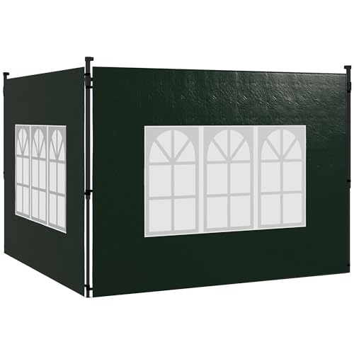 Outsunny 2er Set Seitenwände für Pavillon 3x3 3x6 Wasserdicht Seitenteile mit Fenster Winterfest Seitenwände für Pavillon Partyzelt Gartenzelt Dunkelgrün