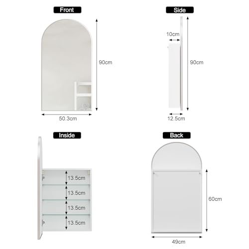 Mepplzian Bathroom Cabinet with Mirror,Large Arched Bathroom Mirror Cabinet,Mirrored Cabinets Wall Mounted,Brushed Nickel Bath Mirrors with Storage 50x90