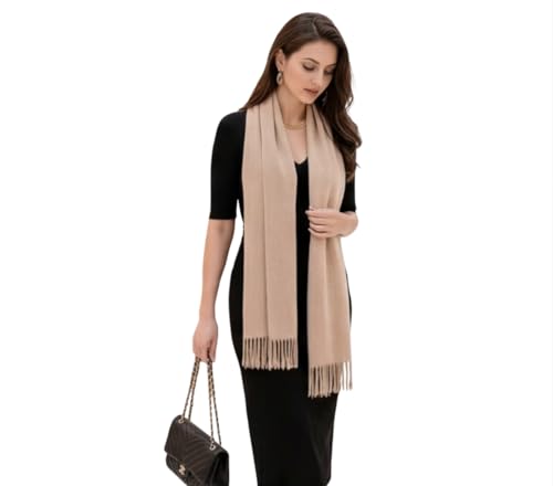 LA FERANI Damen Kaschmir Schal Frühling185x65 dünn Kaschmirschal Wollschal Wolle Uni Farbe Damenschal Geschenk für Sie (Beige)