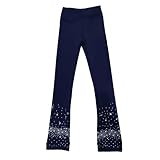 LIUHUO Schlittschuhhose für Mädchen, Damen, schwarze Strasssteine, Trainingsleggings mit Fleece-Innenseite, Blau, 3-4 Jahre