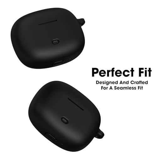 Image of Sounce Earphone Case Cover Compatible for Boat Nirvana Ion, Soft Silicone Skin Case Cover Shock-Absorbing Protective Case with Keychain [Front LED Visible](Black)