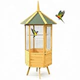 Melko Cage à oiseaux XXL hexagonale en bois, 74 x 74 x 194 cm, marron