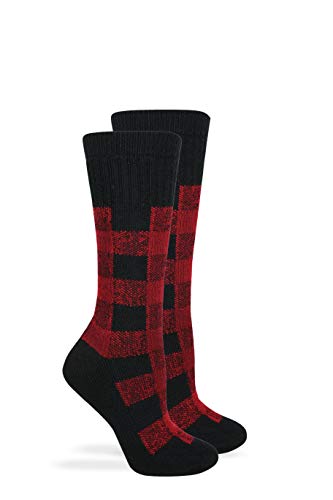 Wiseblend Buffalo Plaid Full Cushion Crew Socks, Red, Ladies Shoe Size 6-9, 1 Pair