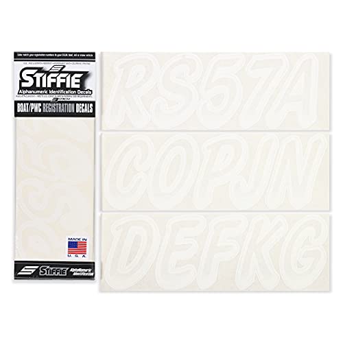 Image of Stiffie WHIPLINE 3 inch Alpha-Numeric Registration Identification Numbers Stickers Decals for Boats & Personal Watercraft (Transparent /White)