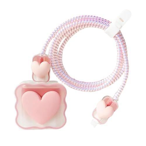 Image of EDNITA Charging Cable Protector with 3D Cute Pink Heart Pattern for iPhone 18W & 20W | Flexible Silicone Cable Saver