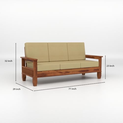Image of Solid Sheesham Wood 7 Seater Sofa Set for Living Room | Premium Wooden Sofa with Side Magazine Rack | High-Density Cushioned Fabric Seats | Modern Solid Sheesham Wood Furniture
