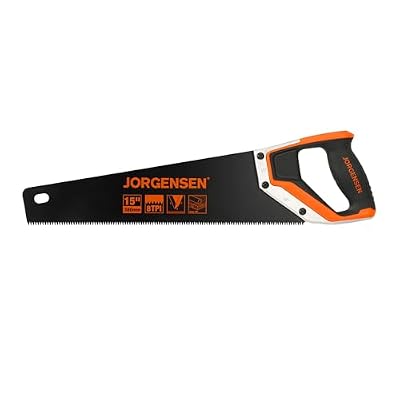 JORGENSEN 15” Hand Saw, Black Coated Coarse Handsaw 8TPI for Wood Cutting, Ergonomic Non-Slip Aluminum Handle for Sawing, Trimming, Gardening, Pruning, PVC