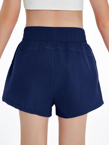 Haloumoning Girls Athletic Shorts High Waist Elastic 2 in 1 Running Shorts with Side Pockets 5-14 Years4