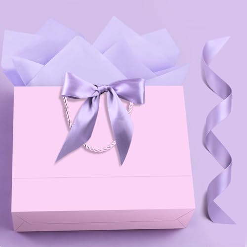 Image of JMANNI Gift Bags with Handles, 13 inch Medium Gift Bag for Presents, 1 Pcs Bags with 2 Tissue Paper and 1 Cards for Baby Shower Wedding Bridal Shower Mother's Day Birthday Party (light purple