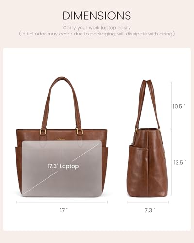 Image of LOVEVOOK Work Tote Bag for Women, Retro Leather 17.3 Inch Laptop Bag with Large Cup Holder, Computer Briefcase Handbag for Teacher, Nurse, and Medical Professionals