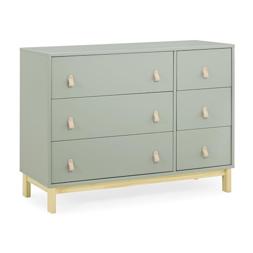Delta Children babyGap Legacy 6 Drawer Dresser with Leather Pulls and Interlocking Drawers Greenguard Gold Certified, Sage Green w/Natural