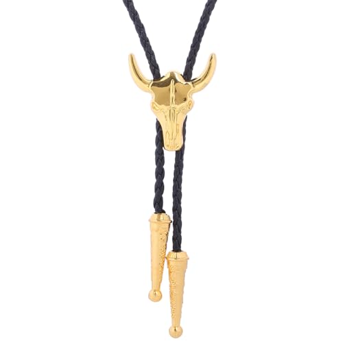 Image of Cowboy Bolo Tie for Men, Vintage Cow Skull Bolo Tie Necklace Native American Necktie for Men Women
