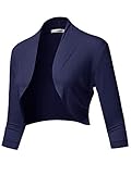 SSOULM Women's 3/4 Sleeve Open Front Bolero Shrug Cardigan Navy S