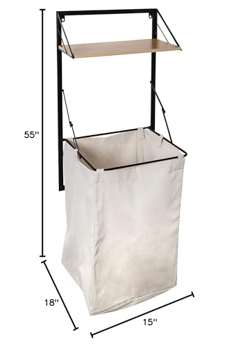 Honey-Can-Do HMP-09783 Collapsible Wall-Mounted Clothes Hamper With Canvas Laundry Bag And Wood Shelf thumb #2