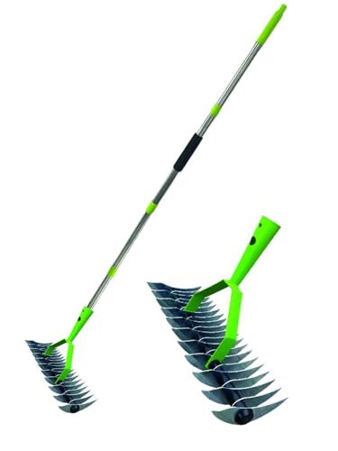 5.4 FT Thatch Rake Heavy Duty Metal Rake Lawn Care Tools for Loosening oil Gathering Leaf Leveling Lawn Farming Land dethatching rake with tainless teel Long Handle