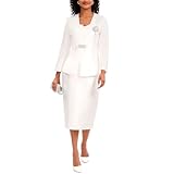 Women's 2 Piece Church Suits for Formal Occasion with Handmade Diamond Mother's Gift Church Set White
