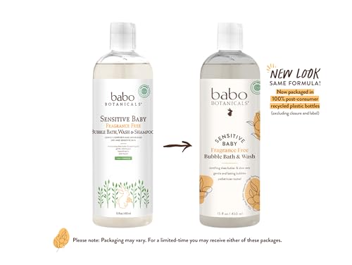 image for Babo Botanicals Sensitive Baby Fragrance-Free 2-in-1 Bubble Bath & Was