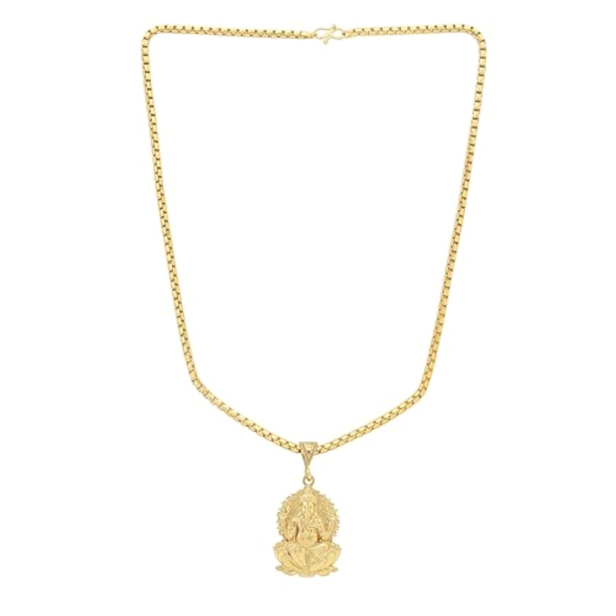 Gold Plated Lord Ganesh Pendant Interlock Necklace, Spiritual