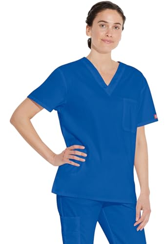 Image of Dickies EDS Signature Scrubs for Women and Scrubs for Men, Unisex One Pocket V-Neck Top in Soft Brushed Poplin 83706
