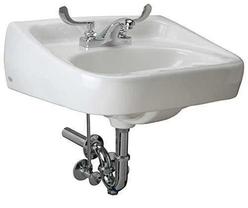 Zurn Z.L3.M Zurn One Manual Hand Washing System, 20” x 18” Wall Hung Lavatory with 0.5 GPM, Centerset Faucet, Wrist Handles, Chrome;White