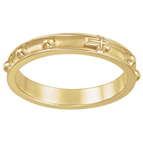14k Yellow Gold 3.20mm Rosary Ring – Faith-Inspired Elegant Jewelry for Men & Women, Ideal Religious Accessory, Unisex Prayer Ring4