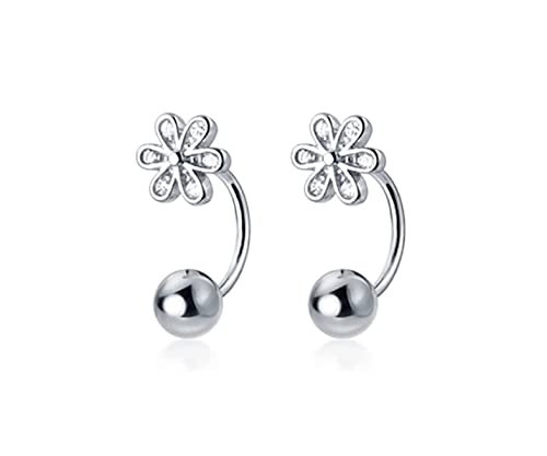 SLUYNZ 925 Sterling Silver Small Daisy Earrings Cuff for Women Teens Flower Half Hoop Earrings Cartilage Earrings Helix Piercing Ball Studs
