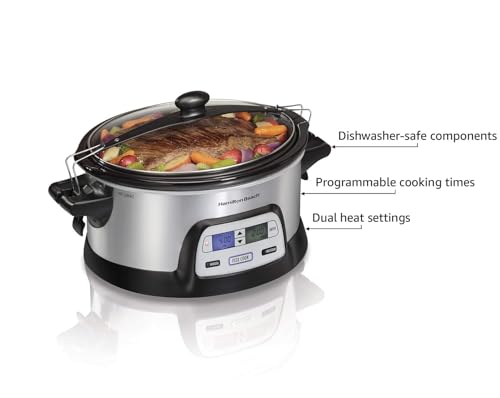 Hamilton-Beach-33861-Portable-Programmable-Slow-Cooker-Dishwasher-Safe-Crock-6-Qt-FlexCook-Dual-Digital-Timer2-Heat-Settings-Lid-Lock-for-Easy-Travel-Silver Hamilton Beach 33861 Portable Programmable Slow Cooker Dishwasher Safe Crock 6 Qt FlexCook Dual Digital Timer2 Heat Settings Lid Lock for Easy Travel Silver