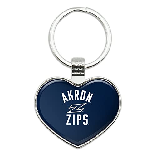 University of Akron Zips Logo Keychain Heart Love Metal Key Chain Ring