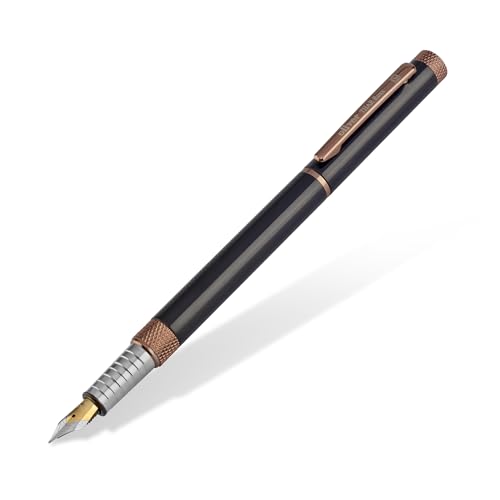 Image of Oliver Thar Roxx Matte & Shine Fountain Pen - Glossy Black /Coffee Trims, Full Brass Body, 0.6mm Cardinal Refill, Gift T Box