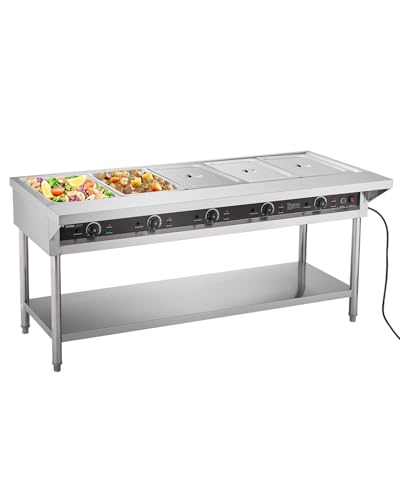 VEVOR 5-Pan Steam Table with Workspace