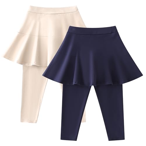 Image of StyleSavvy Trendy Girls' Leggings with Skirt - 2 Pack of Cotton Ruffle Skirt Pants for Kids for 3-8 Years