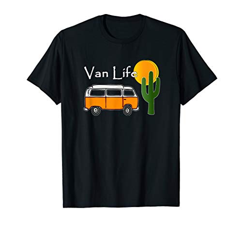 Van Life - Vintage Bus Camper Van in Desert T-Shirt