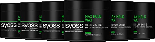 Syoss Wax Max Hold (6 x 150 ml), Haarwachs für langanhaltende Salon-Styles zu Hause, starke Kontrolle und mittlerer Glanz für gepflegtes Haarstyling